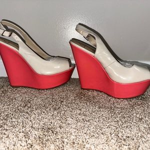 Color block peep toe wedge heels